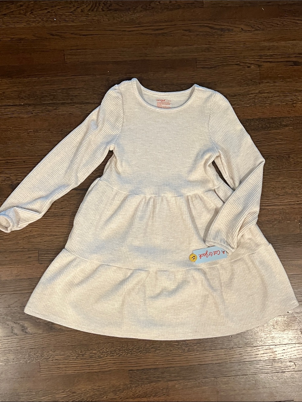 Cat & Jack Cream Ribbed Long-Sleeve Tiered Dress - size 10/12 girls